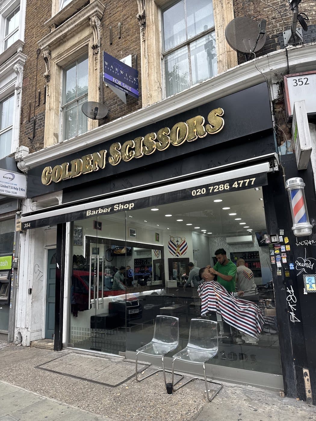 The Golden Scissors shopfront on Harrow Road